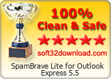 SpamBrave Lite for Outlook Express 5.5 Clean & Safe award
